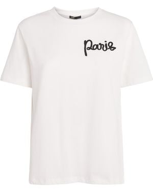 Maje Cotton Paris Embroidered T-Shirt - White