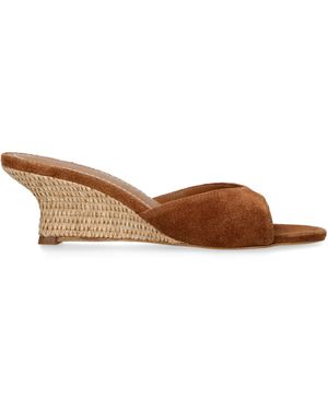 STAUD Suede-Raffia Brigitte Wedge Sandals 60 - Brown