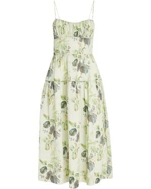 Doen Ramie Floral Benoit Midi Dress - White