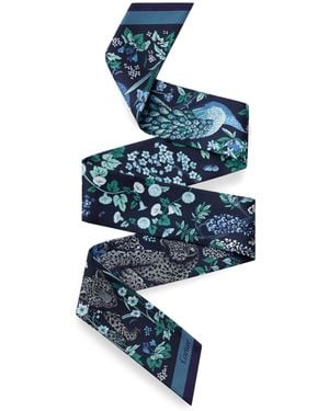Cartier Silk Blooming Panthère Skinny Scarf - Blue
