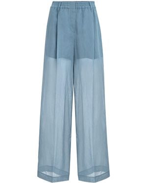 Brunello Cucinelli Cotton Organza Wide-Leg Trousers - Blue
