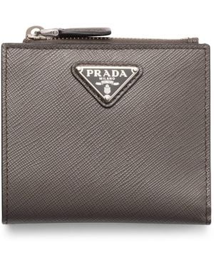 Prada Saffiano Leather Triangle Wallet - Grey