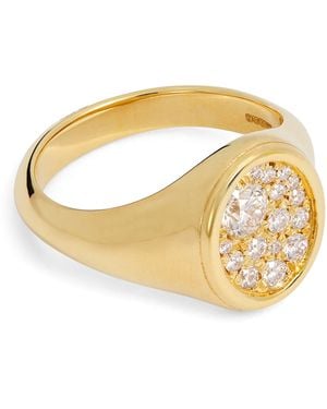 Jade Trau And Diamond Forget Me Not Signet Ring - Metallic