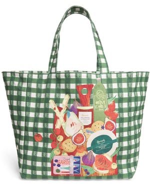 Harrods Cotton Canvas Check Feast Shoulder Bag - Green