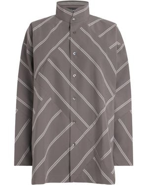 Eskandar Slim Double Stand-Collar Shirt - Grey