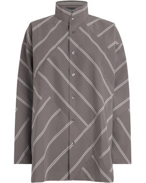 Eskandar Slim Double Stand-Collar Shirt - Gray
