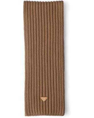 Prada Virgin Wool Logo Scarf - Brown