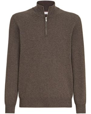 Brunello Cucinelli Cashmere Quarter-Zip Jumper - Brown