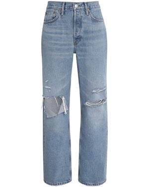 RE/DONE Distressed Mid-Rise Straight Jeans - Blue
