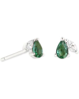 Astrid & Miyu Diamond And Emerald Stud Earrings - Green