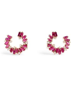 Suzanne Kalan Diamond And Ruby Frenzy Spiral Earrings - White