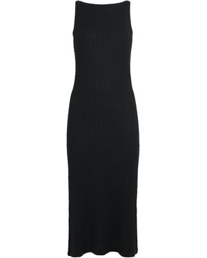 Soft Goat Silk-Cashmere Cable-Knit Midi Dress - Black