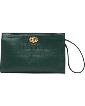 Burberry Lambskin Croc-Embossed Cotswolds Pouch - Green