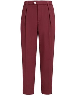 Brunello Cucinelli Stretch-Cotton Pleated Trousers - Red