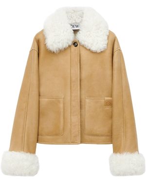 Loewe Shearling-Trim Leather Jacket - Natural