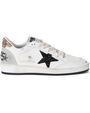 Golden Goose Leather-Glitter Ball Star Trainers - White