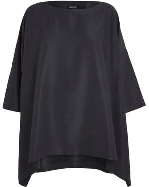 Eskandar Silk Plissé Scoop-Neck Top - Black