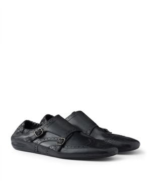 Prada Calf Leather Monk-Strap Shoes - Black