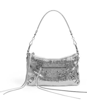 Balenciaga Mini Metallic Leather Le City Moto Shoulder Bag - Grey