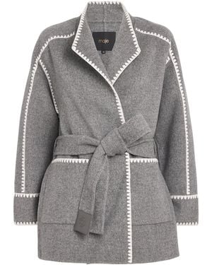 Maje Wool-Blend Wrap Coat - Gray
