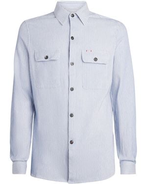 Isaia Cotton-Linen Stripe Overshirt - Blue