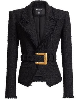 Balmain Tweed Belted Blazer - Black
