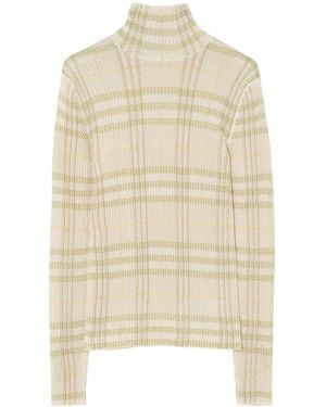 Burberry Check Funnel Neck Sweater - Natural