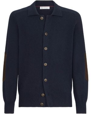 Brunello Cucinelli Cashmere Suede-Trim Cardigan - Blue