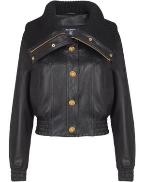 Balmain Leather Bomber Jacket - Black