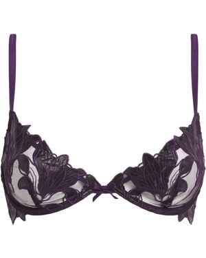 Fleur du Mal Embroidered Lily Plunge Demi Bra - Purple