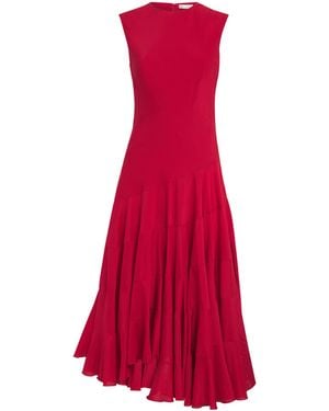 Tory Burch Cotton-Silk Asymmetric Midi Dress - Red