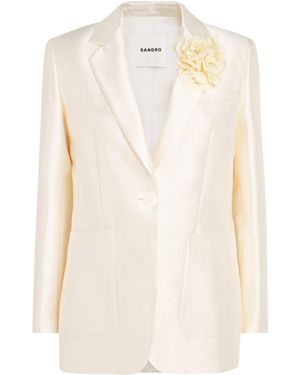 Sandro Satin Flower-Corsage Blazer - White