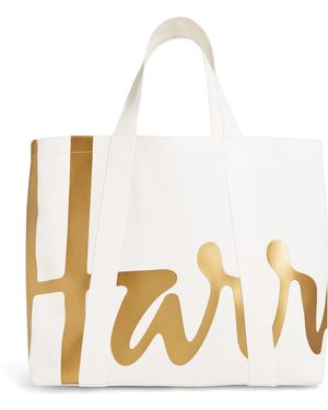 Harrods Large Cotton Logo Tote Bag - White
