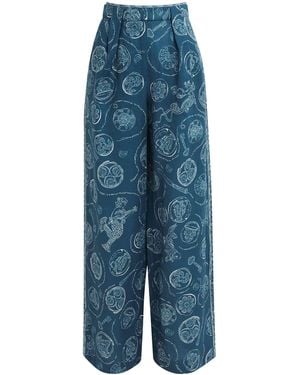 ALÉMAIS Linen Printed Lucky Trousers - Blue