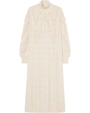Marina Rinaldi Wool-Blend Embellished Maxi Dress - White
