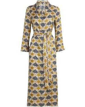 Max Mara Silk Patterned Kaftan Midi Dress - Metallic