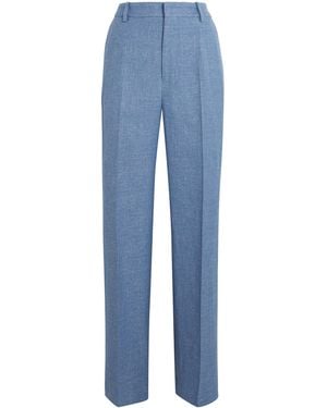 Polo Ralph Lauren Linen-Cotton Wide-Leg Tailored Trousers - Blue