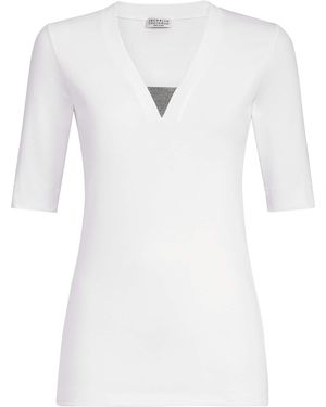 Brunello Cucinelli Monili V-Neck T-Shirt - White
