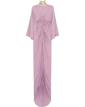 Valentino Jersey Ruched Embellished Gown - Pink