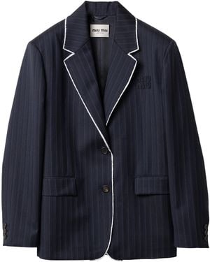 Miu Miu Wool Pinstripe Blazer - Blue