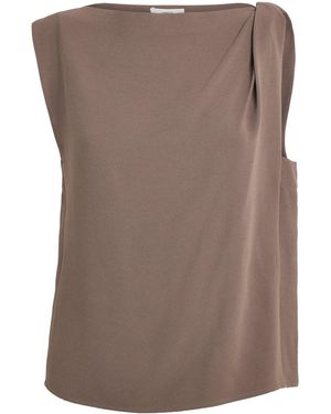 Vince Crepe Draped-Shoulder Top - Brown