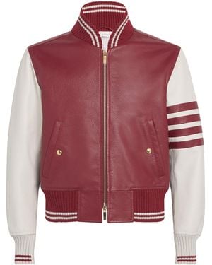 Thom Browne Leather Classic Bomber Jacket - Red