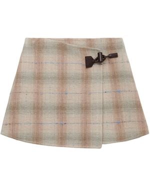 Loewe Wool-Blend Check Mini Skirt - Natural