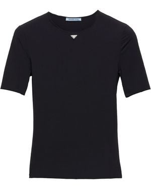 Prada Stretch-Fabric T-Shirt - Black