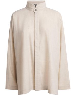 Eskandar Virgin Wool-Cashmere Double Stand-Collar Shirt - Natural