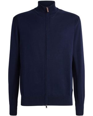 Eton Cotton Zip Cardigan - Blue