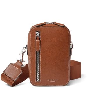 Aspinal of London Leather Reporter North South Cross-Body Bag - Brown