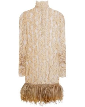 Dolce & Gabbana Lace Feather-Trim Mini Dress - Natural