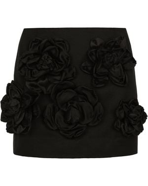 Dolce & Gabbana Cotton-Blend Rose Mini Skirt - Black