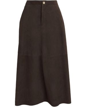 RETORI Suede Straight Midi Skirt - Brown